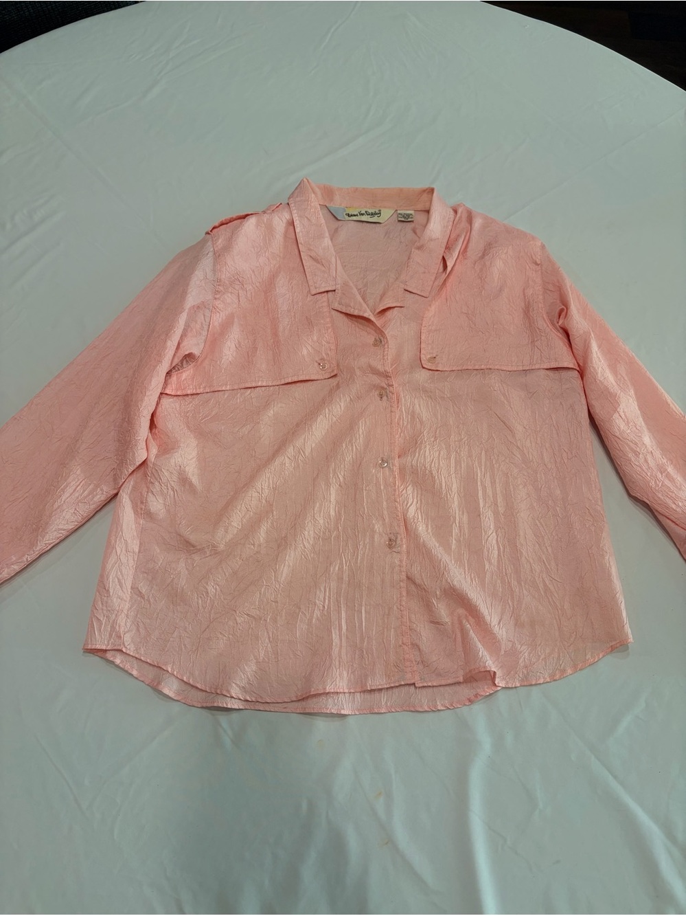Vintage Diane von Furstenberg Pink Crinkle Satin Blouse Top Size 18 DVF